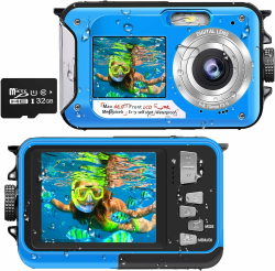 Unterwasserkamera Full HD 2.7K 48MP 10FT Kamera Wasserdicht Dual Screen 16X Digital Zoom Schnorcheln wasserdichte Digitalkamera fü r Selbstauslöser Unterwasser, Schwimmen, Urlaub Angebot bei HelloDeals