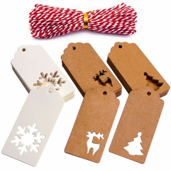 HAKACC Weihnachten Etiketten Anhänger, 150 Stück Geschenkanhänger Kraftpapier Tags Anhängeschilder mit Schnur für Dekorieren von Weihnachtsbaum, handgemachte Arbeit Angebot bei HelloDeals