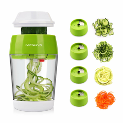 MENNYO Spiralschneider Gemüse mit Behälter, 4 in 1 Gemüseschneider Spaghetti Gemüsehobel,Spirallschneider Spiralenschneider für Gemüsespaghetti, Zucchini, Karotten,Kartoffeln, Möhren, Zwiebeln Grün Angebot bei HelloDeals