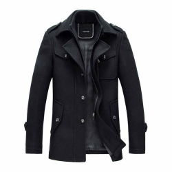 YOUTHUP Herren Wintermantel Wolle Winter Kurzmantel Mittellang Wollmantel Kurz Winterjacke für Business Freizeit L Schwarz Angebot bei HelloDeals