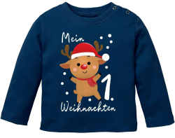 MoonWorks® Baby Langarmshirt Mein 1. Weihnachten Weihnachtsoutfit Spruch Grinch Rentier Jungen Mädchen Longsleeve 68-74 Weihnachten Navy Angebot bei HelloDeals