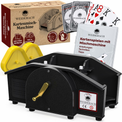 Weidebach® Schwarze Kartenmischmaschine mit Goldener Kurbel für alle Standard Kartenspiele, Kartenmischer mit 2X Kartenspielen & Ersatzkurbel, Karten Mischgerät mit Buch für lustige Spieleabende Angebot bei HelloDeals