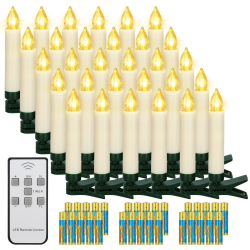 yunsheng 30 Stk Weihnachten LED kerzen, Kabellose Weihnachtsbaumkerzen mit Fernbedienung Timer, Batteriebetriebene Flammenlose Flackern Christbaumkerzen lichterkette, IP64, (Enthält 30 AAA-Batterien) 30stk Angebot bei HelloDeals