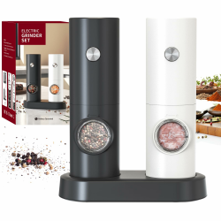 CIRCLE JOY Salz und Pfeffermühlen Elektrische 2er Set Batteriebetriebenen Gewürzmühle mit Basis, Weißem LED-Licht und Einstellbarer Grobheit, Schwarz-Weiß Akkubetriebenes Set mit Sockel - Schwarz Weiß (70ml) Angebot bei HelloDeals