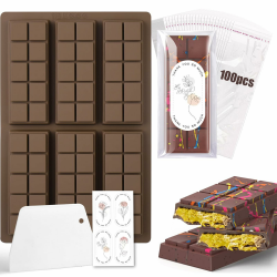 Diaxilu Schokoladenform Silikon, 6 Tafeln Tief Schokoladentafel Silikonform mit Schaber und Tasche und Aufkleber, Dubai Schokolade Form für Schokolade Praline Süßigkeiten - BPA-frei (Quadrat) Schokoladenform Silikon 2 Angebot bei HelloDeals