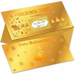 WenmthG Goldenes Ticket Weihnachts Geschenk - Gutschein zum selber ausfüllen mit Rubbelaufkleber - Weihnachtsgeschenke für Frauen - Weihnachtskarte mit Umschlag set - Frohe Weihnachten Goldenes Ticket Weihnachtskarte (1pcs) Angebot bei HelloDeals