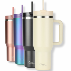 Milu Thermobecher 1200ml mit Strohhalm und Henkel – 48h Eis/24h kalt/12h heiß Edelstahl Tumbler 40oz mit Griff - Isolierbecher to go - Isolierflasche Trinkflasche doppelwandig isoliert (Beige, 1,2L) 1200 ml Beige Angebot bei HelloDeals