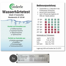 zederle (5 Stück Wasserhärte Teststreifen Testkit einzeln verpackt, versiegelt, Deutscher Härtebereich in dH°, Wasserhärte Test, Kalk Test, Gesamthärte Test - für Trinkwasser, Pool, Teich, Aquarium Angebot bei HelloDeals