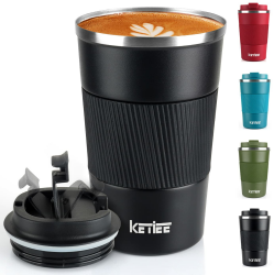 KETIEE Thermobecher Kaffeebecher to Go 13oz/380ml Edelstahl Kaffee-to-go Becher Thermo, Vakuum auslaufsicher Isolierbecher mit Deckel, Autobecher doppelwandig isoliert coffee-to-go becher, Schwarz A01 Schwarz 380ml 1 Stück (1er Pack) Angebot bei HelloDeals