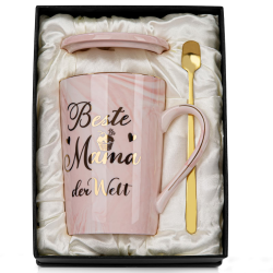 Geschenke für Mama Geschenk, Beste Mama der Welt Tasse - Lustig Mutter Geburtstagsgeschenk für Mama Geburtstag, 400ml Rosa Marmor Tasse mit Goldaufdruck, Deckel Löffel Grußkarte, Edle Geschenkbox Mutter Geschenk Angebot bei HelloDeals