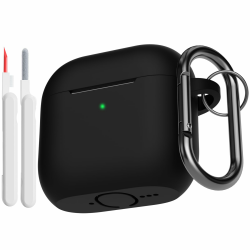 KOKOKA Silikon Hülle Schutzhülle Kompatibel mit AirPods 4. Generation mit Reinigungsset, Stoßfeste Weiche Dünne Schutzhülle Case für Airpods 4 2024 mit Cleaner Kit & Karabiner, Schwarz B Schwarz Angebot bei HelloDeals