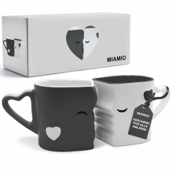 MIAMIO - Kaffeetassen/Küssende Tassen Set Geschenke für Frauen/Geschenke für Männer/Freund/Freundin Hochzeitsgeschenke für brautpaar/Weihnachten aus Keramik (Grau) Angebot bei HelloDeals