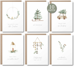 luftundliebe Weihnachtskarten - Weihnachtskarten mit Umschlag Set (10 Stück) - A6 Postkarten Set zu Weihnachten - Weihnachtskarte - christmas cards - Aquarell Aquarell 10 Angebot bei HelloDeals