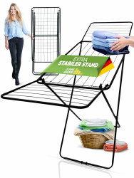 STAHLMANN ® Wäscheständer Schwarz 18 m Trockenfläche - Wäscheständer platzsparend mit rutschfesten Füßen - Klappbarer Flügelwäscheständer - Wäschetrockner Angebot bei HelloDeals