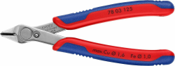 KNIPEX Electronic Super Knips Elektronik-Seitenschneider, 125 mm, weicher Draht(Kupfer) bis 1,6 mm, mittelharter Draht(Nagel) bis 1,0 mm, 78 03 125 Mit Mehrkomponentenhüllen, Rot/Blau 125 mm INOX, poliert Standardverpackung Angebot bei HelloDeals