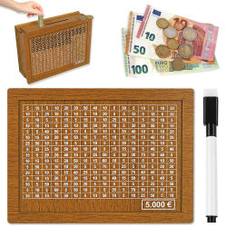 Spardose aus Holz, Retro Sparbüchse Aufbewahrungsbox, Sparbox, Spardose Kinder-Sparziel, Sparschwein mit Marker, Wiederverwendbare Spardose mit Sparziel und Zahlen zum ankreuzen (5000€) Angebot bei HelloDeals