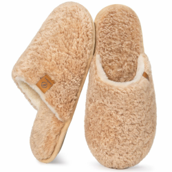 EverFoams Damen Scuff Hausschuhe Gemütlich Weiches Flauschiges Kunstalpaka Memoryschaum Leichte Rutschfeste Pantoffeln 40/41 EU Sand Angebot bei HelloDeals