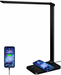 weareok Schreibtischlampe LED Dimmable,Tischlampe Augenschutz,Desk Lamp 5 Farb und 6 Helligkeitsstufen,10W QI KabellosemLadegerät und USB-Anschluss Table Lamp mit Stecker Touch für Büro Schwarz Black Angebot bei HelloDeals