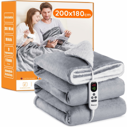 Heizdecke mit Abschaltautomatik, 200x180cm 10 Heizstufen 1~9 Stunden Auto-Off-Timer Überhitzungsschutz, Elektrische Wärmedecke Bett Wärme Decke ETL für Home & Office Schnelle Flanell Waschbar Grau 200x180cm Grau Angebot bei HelloDeals