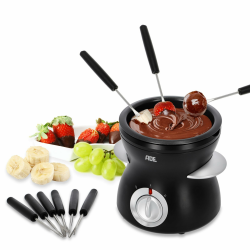 ADE elektrisches Schokofondue 250ml mit 6 Spießen | 2 Temperaturstufen zum Schmelzen und Warmhalten | Temperiergerät für Schokolade und Kuvertüre | herausnehmbare teflonbeschichtete Schüssel 250 ml für 1-2 Personen Angebot bei HelloDeals