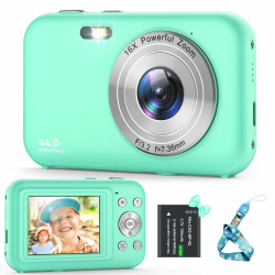 Digitalkamera, Kamera Fotokamera 44MP 1080P HD, Kinderkamera mit 16X Digitalzoom Kompaktkamera, Wiederaufladbare Fotoapparat mit 1 Akku, Kamera für Kinder, Teenager, Anfänger(Grün) 1Battery-Grün Angebot bei HelloDeals