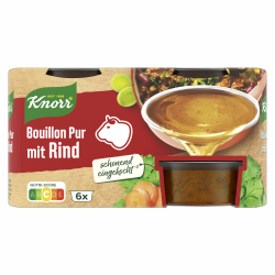 Knorr Bouillon Pur mit Rind leckere Rinderbrühe mit vollem Geschmack 6x 28 g Bouillon Pur Rind 168 g (1er Pack) Angebot bei HelloDeals