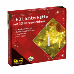 Idena 38192 - LED Kerzenlichterkette mit 30 LED in warmweiß, 30 Kerzen mit Klemmen, mit Netzstecker, ca. 16 m lang, für den Innenbereich, als Deko für den Weihnachtsbaum und Weihnachtsstrauß Angebot bei HelloDeals