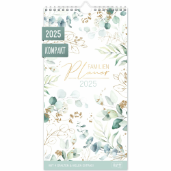 Häfft® Familienplaner 2025 Kompakt mit 4 Spalten "Blattgold" 16,5 x 32,5 cm - Wandkalender Familienkalender für 12 Monate Jan bis Dez 25 - nachhaltig & klimafreundlich Angebot bei HelloDeals