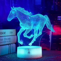 OkiyiD Pferd Geschenke für Mädchen, Pferd 3D Illusion Lampe Pferd Nachtlicht mit Fernbedienung + Touch 16 Farbwechsel + Timer Schreibtischlampen für Mädchen Zimmerdekor (Pferd 1) Angebot bei HelloDeals