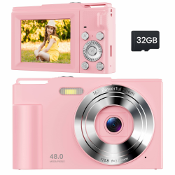 Digitalkamera Kinder - 48MP Digital Kamera 1080P FHD 16X Digitalzoom - Kompaktkamera Mini mit 2.8 LCD Monitor- Fotoapparat mit 32GB Karte - Fotokamera mit Akku - Digital Camera Rosa Für Teenager Angebot bei HelloDeals