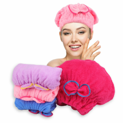 4 Stück Mikrofaser Handtuch Haare, Saugfähig, Schnelltrocknend Mikrofaser Haarturban, Niedliche Haarhandtuch Kinder mit Schleife, Weiche Haarturban Damen für Frauen Mädchenhaar Angebot bei HelloDeals