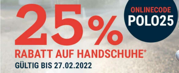 Polo Motorrad: 25% Rabatt auf Handschuhe (Filiale und Online)