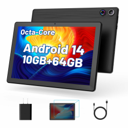 Android 14 Tablet, 10.1 Zoll Tablets mit 1280.800 IPS HD Touchscreen, Octa-Core Prozessor, 10GB RAM und 64GB ROM (Expand to 1TB), 5G/2.4G WiFi, BT 5.0, Dual 5MP+8MP Camera, 2024 Upgraded Version Schwarz Angebot bei HelloDeals