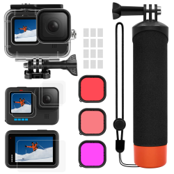 Zubehör Set Kit für GoPro Hero 12 11 10 9 Black, oGoDeal Wasserdicht Schutzhülle Gehäuse + Unterwasser Schwimmender Handgriff + Displayschutz + Rotfilter + Anti-Fog-Einsätze Set 1 für HERO 12 11 10 9 Angebot bei HelloDeals