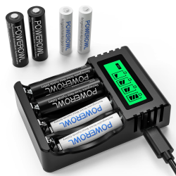 POWEROWL Akku Ladegerät mit 4 AA Akkus 2800mAh + 4 AAA Akkus 1000mAh - Akkuladegerät für NI-MH/NI-Cd Wiederaufladbare AA AAA Batterien Schnellladegerät mit 8 Stück Akkus 4AA 4AAA + Ladegerät Angebot bei HelloDeals