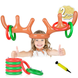AniSqui 2 Set Aufblasbares Rentiergeweih-Spiel, (2 aufblasbares Geweih, 12-Ring-Rentier-Ringwurf) Aufblasbarer Rentier-Geweihhut mit Ringen, Familien-Weihnachtsparty-Spiele Angebot bei HelloDeals