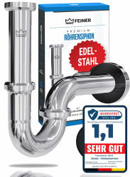 FEINER® - Premium Universal Siphon für Waschbecken Edelstahl, Abflussrohr Tauchrohr 2-12cm höhenverstellbar, Waschbecken Ablaufgarnitur 1 1/4“ Chrom, GRATIS Dichtungsset, Montage-Video. Angebot bei HelloDeals