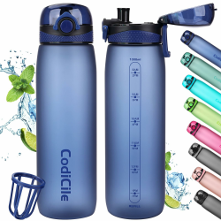 CodiCile Trinkflasche 1L, Wasserflasche 1L BPA-Frei, Auslaufsichere 1 Liter Trinkflasche, Tritan Sportflasche mit Filter für Fitness,Laufen, Schule, im Freien, blau Angebot bei HelloDeals