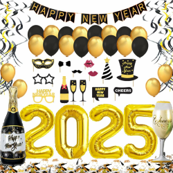 Silvester Deko 2025 XXL Dekoration Set, Neujahr Silvesterdeko, Happy New Year Girlande, Folienballons, Fotorequisiten,Konfetti Ballons. Neujahrsdeko, Silvesterpartydeko Accessoire für Silvesterparty Angebot bei HelloDeals