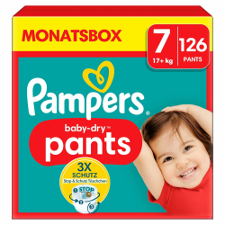 Pampers Windeln Pants Größe 7 Baby-Dry, 126 Windeln, 17kg+, 360° Fit hilft, Auslaufen zu verhindern Größe 7 (126 Stück) NEU Angebot bei HelloDeals