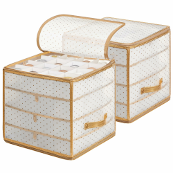 SONGMICS Aufbewahrungsbox für Weihnachtskugeln, 2er Set, Weihnachtskugeln Aufbewahrung, insgesamt 128 Fächer je 7,6 cm, herausnehmbare Tabletts, je 33,5 x 33,5 x 34 cm, sandiges Gold RFB029A02 2 Sandiges Gold Angebot bei HelloDeals