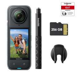 Insta360 X4 Auf Geht's-Kit – wasserdichte 8K 360°-Action-Cam, 4K Weitwinkelvideos, Unsichtbarer Selfie-Stick Effekt, Abnehmbarer Linsenschutz, 135 min Akkulaufzeit, KI-Bearbeitung, Stabilisierung Auf Geht's-Bundle - 256 GB microSD Karte Angebot bei HelloDeals