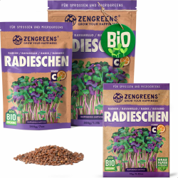 ZenGreens® - Bio Radieschen Sprossen Samen - Wähle zwischen 10g, 200g und 500g - Radieschen Bio Saatgut - Keimrate von >96% - China Rose - Rosa Rettich - Keimsprossen Samen - Microgreens 200 g (1er Pack) Bio Radies Rambo Samen Angebot bei HelloDeals