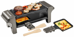 Bestron Raclette für 1 bis 2 Personen, Mini Tischgrill mit zwei Pfännchen, zwei Holzschabern & zwei Untersetzern, 350 Watt, Farbe: Titangrau Angebot bei HelloDeals