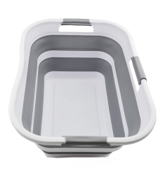 SAMMART Faltbarer Kunststoff-Wäschekorb, 29 l, zusammenklappbarer Aufbewahrungsbehälter, Organizer, tragbare Waschwanne, platzsparender Wäschekorb, Wasserkapazität: 24 l (1, Weiß/Grau/Weiß) 1 Weiß/Grau/Weiß Angebot bei HelloDeals