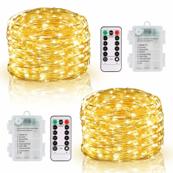 DBFAIRY Lichterkette Batterie, 2x10M 100 LED Lichterkette Batterie mit Fernbedienung 8 Modi und Timer, Wasserdicht Lichterkette Draht für Innen Außen Party Hochzeit Weihnachten Deko (Warmweiß) Angebot bei HelloDeals