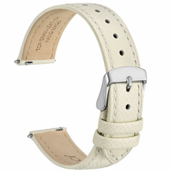 WOCCI Grace Uhrenarmband, Top Grain Leder, Schnellverschluss, Ersatzbänder, Edelstahlschnalle, Bandbreite 12mm 13mm 14mm 15mm 16mm 18mm 20mm Beige (Silberner Schnalle) 20mm Angebot bei HelloDeals