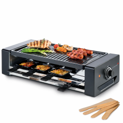 Korona 45070 Raclette für 8 Personen | 8 Pfannen & Spatel | Extra Pfannenablage | Mit antihaftbeschichteter Grillplatte | Langes 1,2 m Kabel | 1300 Watt 8 Personen Schwarz Angebot bei HelloDeals