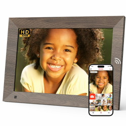 Digitaler Bilderrahmen 10.1 Zoll WLAN mit 32GB Speicher 1280 * 800 IPS HD Touchscreen mit Bewegungssensor SONVGOO Automatische Drehung, Teilen von Fotos oder Videos überall über Frameo App Braun Angebot bei HelloDeals