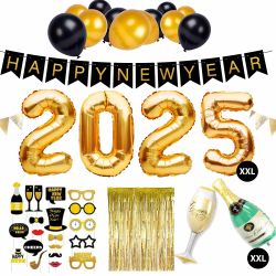 Silvester Deko Set XXL 2025 | Neujahr Party Silvesterdeko | Girlanden, XXL Mega Ballons, Fotorequisiten, Dekoration | Happy new year Angebot bei HelloDeals
